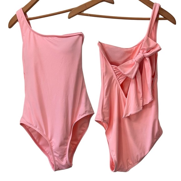Cremieux One Shoulder One Piece Bow Bathing Suit, Pinky Peach, size Small - Picture 1 of 10